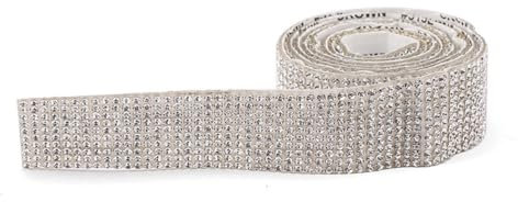 Whakano 2 Yards Glitzernde Bänder Strassband Selbstklebend,Selbstklebendes Strassstreifen-Aufkleberband,Dekor Klebeband zum Basteln,Hochzeit,Party Dekor,für Handwerk,Geschenkdekor,Weiß,10 Reihen