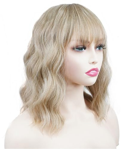 14 Zoll Blonde Perücke, Lange Perücken Blond, Lange Gewellte Perücken für Tägliches Partei hitzebeständiges Synthetik für Frauen, Cosplay, Party, Halloween (Golden)