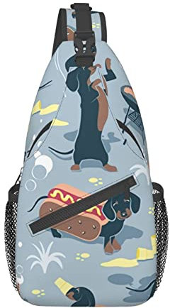 KIROJA Sac à bandoulière en diagonale pour bouteille de vin rouge, sac à bandoulière pour femme, sac à bandoulière pour voyage, randonnée, sac à bandoulière pour homme, Hot Dogs and Limonade, Taille