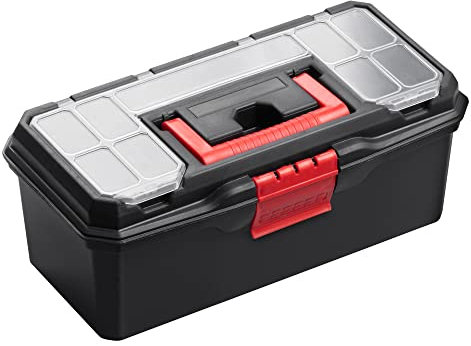 Hardys Heavy Duty Small Plastic Tool Box - Multiple Compartment Toolbox Organiser with Removable Tote Tray - Tool Chest Storage Box, 7 Compartment Box for Fixings, Hand Tools (13)