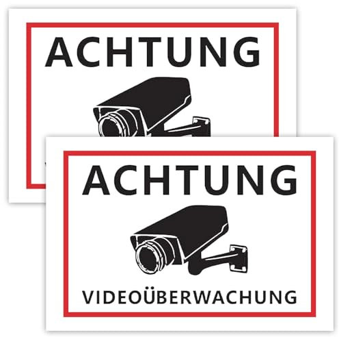 Videoüberwachung Schilder 2 Stück Achtung Videoüberwachung Schild Aluminium, 30cm*20cm Warnschilder Wegen Einbruch Videoüberwachung, Warnschilder Kameraüberwachung, Für Zuhause, Outdoor