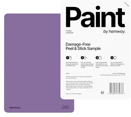 Hemway - Peel & Stick Sample for Our Interior Paint - Amethyst Purple | A5 Damage-Free, Accurate Colour Swatch | Test Our Matt Finishes for Interior Decor | Easy to use and eco-friendly