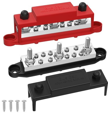 Joinfworld Power Distribution Block 400A Bus Bar 12V-48V with 3 x 5/16(M8) Studs Marine Bus Bar Terminal Block 12 Volt DC Battery Busbar with Cover - Negative&Positive