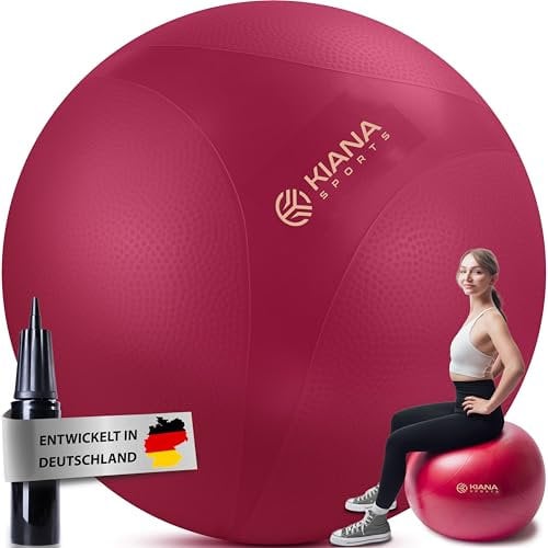 KIANA SPORTS® Gymnastikball & Sitzball - 4 Größen - Deutsche Entwicklung - Rutschfester Yoga Ball mit Noppen - Extra Dick & Belastbar - inkl. Pumpe & Übungsplan – Ideal für Fitness & Büro