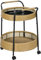 Outsunny Servierwagen Rattan Trolley mit 2 Regalen, Runde Küchenwagen, Gartenrollwagen mit Griffen, Outdoor Barwagen für Balkon, Stahlrahmen, Φ50 x 66 cm, Natur