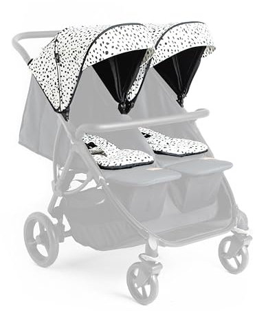 Roma Gemini Double Stroller Colour Pack- Dalmatian -Compact Side by Side for Newborns, 69cm Wide, 22kg Per Seat, Magnetic Harness, Easy Set Up, Puncture Proof Wheels, 102cm Handle, Rain Cover Included