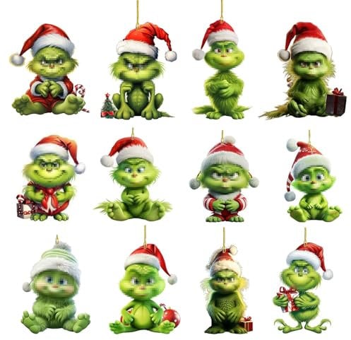 12 Stück Weihnachten Deko, mit elastischer Kordel 2D acryl anhänger, Weihnachtsbaumschmuck mit Kordel, Xmas Decor für Zuhause Urlaub Party