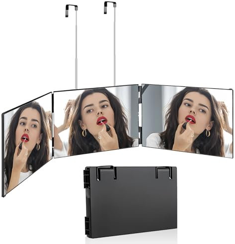 TUZHE 360 Grad Spiegel 3 Wege Spiegel mit Haken tragbarer Klappspiegel Haare Selbst Schneiden Höhenverstellbarer geeignet für Make-up, Haarschnitt, Rasur