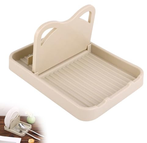 Gosknor Spoon Rest with Lid Holder, Spoon and Lid Rest Pot Lid Holder Ladle Holder Spoon Rests Kitchen Spoon Stand Kitchen Utensil Rack Organizer for Spatulas Utensils Ladle Tongs Beige