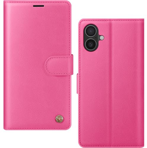 AIMOYU for iPhone 16 Case, Flip Wallet Leather Phone Case with [4 Card Slots] [Kickstand] [RFID Blocking] Magnetic Protective Shockproof Cover for iPhone 16 Phone Case - Peach Pink