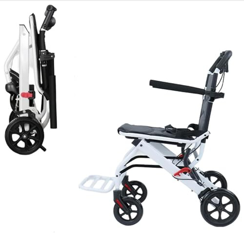 cadciehe Faltbarer Rollstuhl, 8,2 kg, Aluminiumrahmen, PU-Räder, verstellbarer Sicherheitsgurt, für Erwachsene