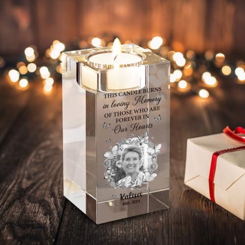 Portavelas de cristal con foto personalizada, portavelas de cristal grabado en 3D, portavelas de cristal para fotos, regalo conmemorativo, esta vela se quema en memoria amorosa (vela de cristal-01)