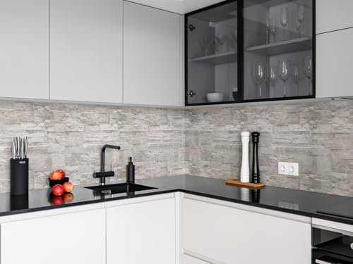 CAMELEO Crédence cuisine adhésive vinyle, effet mur de pierres blanches, 200 x 40 cm - Convient aussi comme adhésif décoratif pour meuble - résistant et imperméable