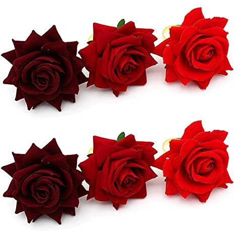 Ronds de serviette Rond de serviette de la Saint-Valentin Porte-boucle Anneau de serviette en fleur Rond de serviette en fleur de rose Convient aux décorations de table de mariage de la Saint-Valentin