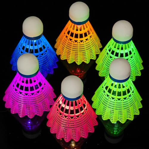 Yuragim Led Badminton Bälle, Federball Leuchtend 6er Set Led Nylon Sport Badminton, Federbälle Led, Led Badminton Set Kinder, Badminton Federbälle für Nacht, Indoor und Outdoor Sportaktivitäten