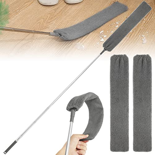Gap Dust Cleaner Extendable 2.5M Microfiber Gap Duster Long Handle Flexible Flat Gap Dust Brush with Extendable Pole 2 Cloth Cover for Sofa Bed Furniture Bottom Ceiling Fan Blinds