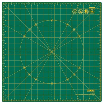 OLFA 17 x 17 Rotating Cutting Mat (RM-17S-01) - Self Healing 17x17 Inch Square Rotary Mat with Grid for Quilting, Sewing, Fabric, & Crafts, Rotates 360 Degrees, Use with Rotary Cutters (Green)