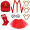 Xerteam 8 Stück Kostüm Zubehör Kinder/Erwachsene, Streifenhörnchen Kostüm Damen mit Tutu Rock Baseball Mütze Haarreifen Plüschohren Brille Hosenträger Kniestrümpfe, für Mottoparty Karneval Halloween