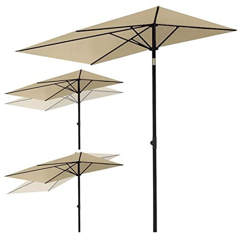 Petit parapluie rectangulaire inclinable et réglable, UPF 50+, pare-soleil d'extérieur portable pour jardin, pelouse, terrasse, piscine – Couleur marron clair