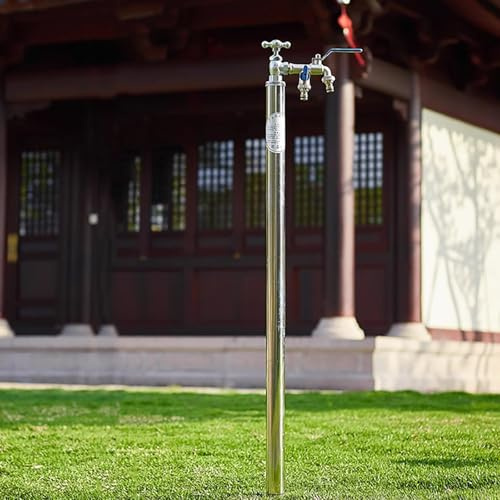 Wasserzapfsäule Garten, Freistehende Garten-Wassersäule mit Wasserhahn, Dekorativer, Frostsicherer Edelstahl Außenwasserhahn für Den Bodenmontage(100cm/39in)