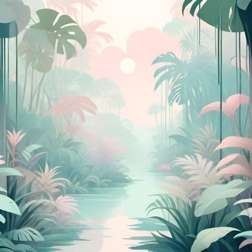 UNIK Nordic papier peint jungle tropicale pastel personnalisé – tapisserie murale féerique en non-tissé pour chambre bébé ou enfant – facile à poser et douce à regarder