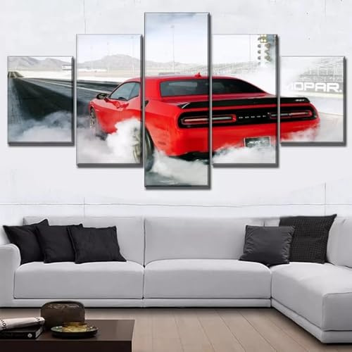 UCVJXDEM abstrakte bilder leinwand bild auf leinwand 5 teiliges wandbild Rotes Muscle Car Wash Steam Smoke leinwandbilder wohnzimmer Wanddeko Wohnkultur Kreatives Geschenk 150X80