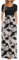 AUSELILY Damen Kurzarm Sommer Casual Long Maxi Kleider mit Taschen Waldblatt Schwarz L