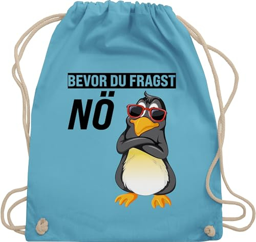Turnbeutel Rucksack - Taschen - Bevor du fragst Nö Pinguin Geschenke Statement Geschenk Pinguine I Bevor du fragst Nein I Geschenk witzige Sprüche lustig I Nee - Unisize - Hellblau - turnsackerl