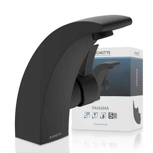 SCHÜTTE 98106 PANAMA Design Wasserhahn Bad, Moderne Waschtischarmatur fürs Badezimmer, Elegante Einhebel Mischbatterie Waschbecken mit Pop Up Abflussstopfen, Schwarz