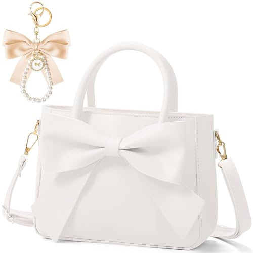 Shimmerz Süße Handtaschen für Frauen Leder Schrägtrage Tasche mit Schleifen Anhänger Kleine Handtaschen mit einstellbarem Schultergurt