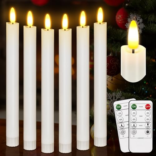 idyl light LED Stabkerzen mit Timerfunktion, 500 Stunden 3D Flackernde Flamme Batteriebetriebene LED Kerzen mit Fernbedienung, für Weihnachtsdeko, Zimmer Deko,Hochzeit und Party (Weiß)