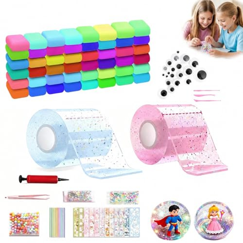 Adult Acrylic Craft Tape Ornament Making Set, 2 Rolls Transparent Decorative Tape with Hand Pump, Modeling Compound, Fillers and Craft Tools for Decorative Art Projects and Handmade Display Pieces