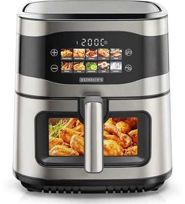 Heinrich´s Heißluftfritteuse, 9 Liter XXL Air Fryer, 10in1 Heißluftfritteuse, LED-Display mit Sensor-Touch Bedienung, fettfreie Zubereitung, inkl. Timer, platzsparend, spülmaschinenfester Korb, 1800W