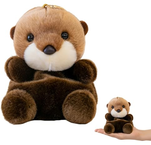 QhgPnt Palm Pals Otter Teddy, Brown Otter Plush Toy, Soft Stuffed Animal, 15CM Cute Otters Keychain, Idea, Halloween Decor