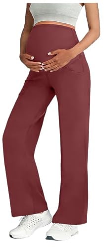 Pantalon de grossesse pour femme - Pantalon de grossesse basique ample - Jambe droite - Avec poches - Pantalon de grossesse - Taille haute - Pantalon de yoga