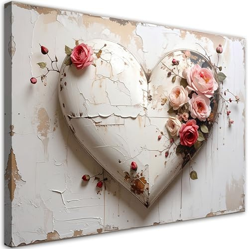 Feeby Bilder - Foto Geschenk - 3D-Herz Liebe Blumen - 60x40 1tlg - Leinwandbilder Wohnzimmer - Wandbild über dem Bett - Bild Schlafzimmer - Aesthetic Zimmer Deko - Modern Pictures
