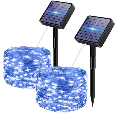 bitjam 2 Stück Solar Lichterkette Outdoor, 5+2 M Lichterkette Außen Solar | 8 Modi IP65 Wasserdicht 50 LED Solarlichterkette Aussen Wetterfest mit Speicherfunktion für Garten Balkon Deko, Blau