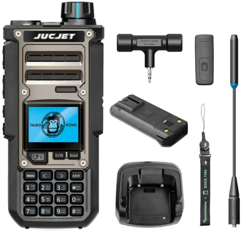 JUCJET TK118 Dual Band Amateur Radio, 10W, 999 Channels, 3000mAh | wideband receiver, spectrum analyser, AM/FM/SSB reception, dual receive, USB-C and desktop charging, IP54, black