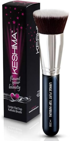 Keshima Large Flat Top Kabuki Foundation Brush - Premium Makeup Brush for Liquid, Cream, and Powder - Buffing, Blending, and Face - 4.0 cm Top Diameter
