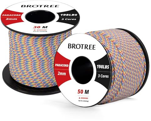 Brotree Paracord 2mm 50M 100% Nylon Seil mit 3 Kern Schnur für Outdoor, Armband, Hundeleine - Bruchlast 90kg (Regenbogen)