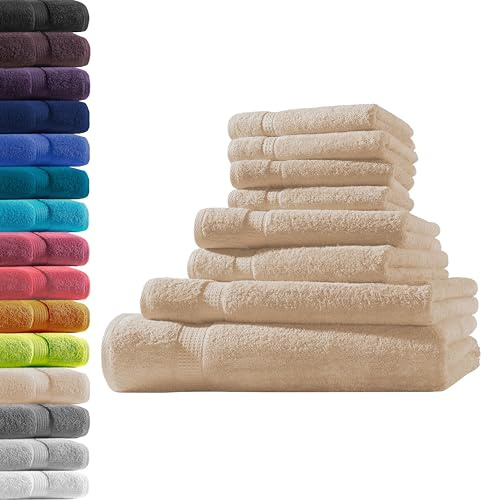 1x Badetuch + 1x Duschtuch + 2X Handtuch + 4X Gästetuch | Beige | 100% Baumwolle Frottier | Oeko-TEX® Standard 100 | Premium Qualität 500 g/m²
