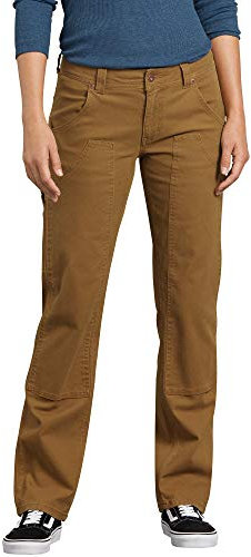 Dickies Damen Schreinerhose mit Doppelter Vorderseite, Dehnbar, Arbeitshose, Braune Ente, 38