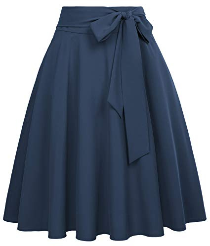 Belle Poque Femme Jupe Taille Haute Pin Up Plissée Jupe Trapèze Mi Longue Rétro BP560