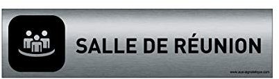 AUA SIGNALETIQUE - Plaque Aluminium brossé imprimé AluSign DARK - 200x50 mm - Double Face adhésif au dos (Salle de réunion)