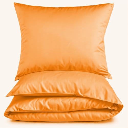 Carpe Sonno Mako Satin Bettwäsche 155 x 220 cm Curry Orange - Hotelbettwäsche aus 100% Baumwolle robuster Reißverschluss - Hotel Bettgarnitur Set 2teilig Bettzeug mit 1 Kopfkissenbezug 80 x 80 cm