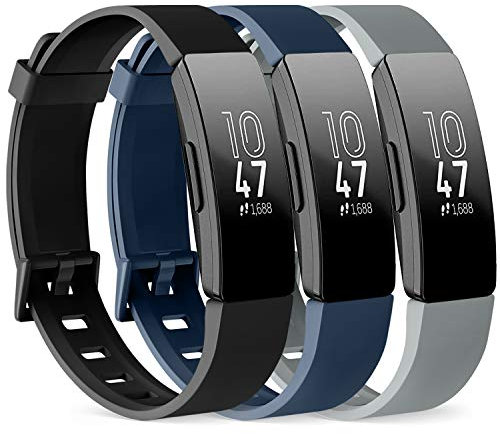 Vancle 3 Pack Kompatibel für Fitbit Inspire HR Armband & Inspire Armband & Inspire 2 Armband, Silikon Sport Ersatzarmband für Fitbit Inspire/Inspire HR/Inspire 2 (Schwarz/Marine Blau/Grau, S)