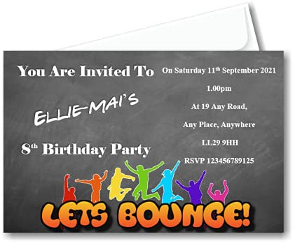 Bespoke Candy Delights 20 Personalised Boys - Girls Bouncy Castle Birthday Party Invitations - Invites With Envelopes BD89 3rd 4th 5th 6th 7th 8th 9th 10th 11th Birthdays