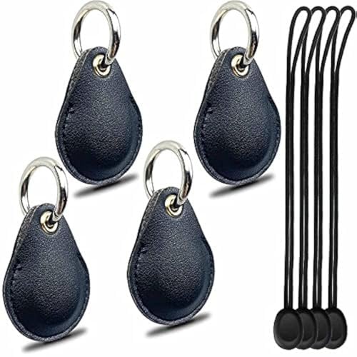 Keyring Holder for AirTag 4 Pack, Air Tag Key Ring Tracker Keychain Compatible with Apple Item Finder, Hidden Leather iTag GPS Locator Protective Cover Sleeve Key Fob Organizer Carabiner Accessories