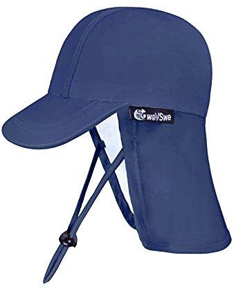 weVSwe Baby Kleinkind Sonnenhut UPF 50+ Badekappe Klappe Nackenschutz Verstellbare Kinnriemen UV Sonnenschutz Hüte Dunkelblau 6-12 Monate