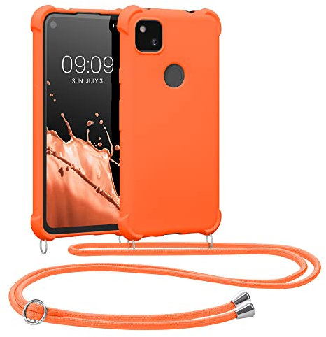 kwmobile Custodia Compatibile con Google Pixel 4a Cover - Back Case in Silicone TPU - Protezione Smartphone con Cordino - arancia fruttata